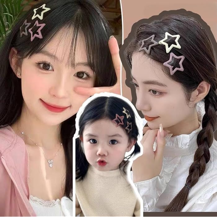 6Pc/Set Solid Star Hairclips Women Girls Brown Colorful Kawaii Star Barrettes Women Versatile Metal Snap Clip Headdress Hair Clip Accessories - Image 4